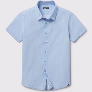 Barbell apparel motive short sleeve dress shirt blue and white striped